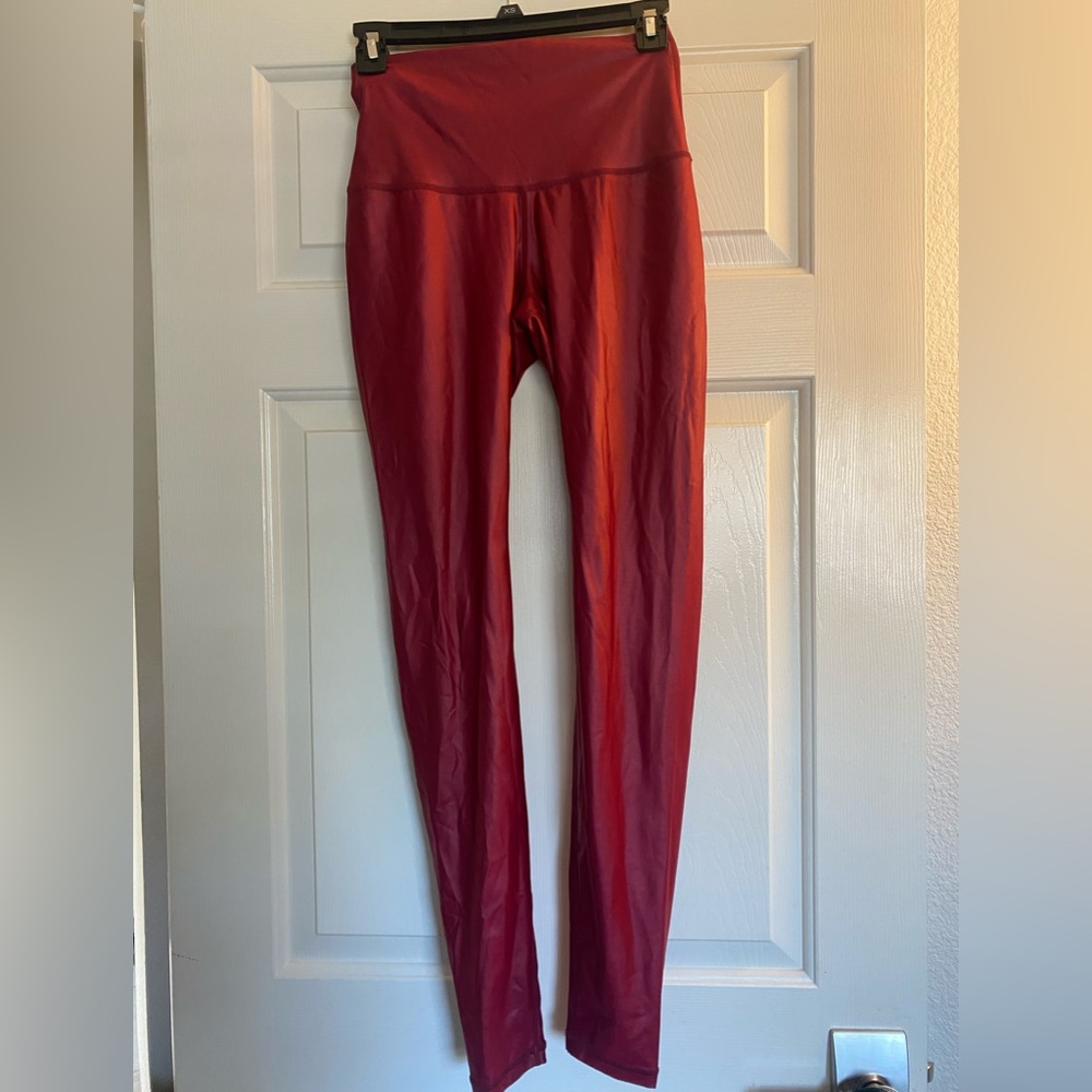 Shiny dark brick red tights. Stretchy, comfortable, fun